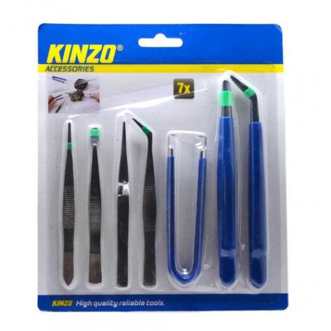 Pack 7 pinzas de precisión de acero para herramientas. kinzo
